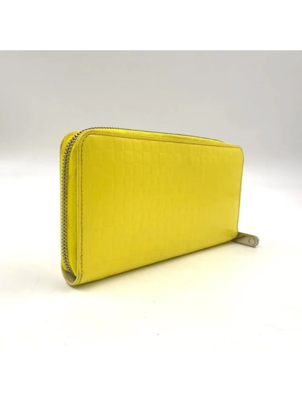 Louis Vuitton Damier Facet Zippy Wallet Leather Enamel Ivory Yellow Silver